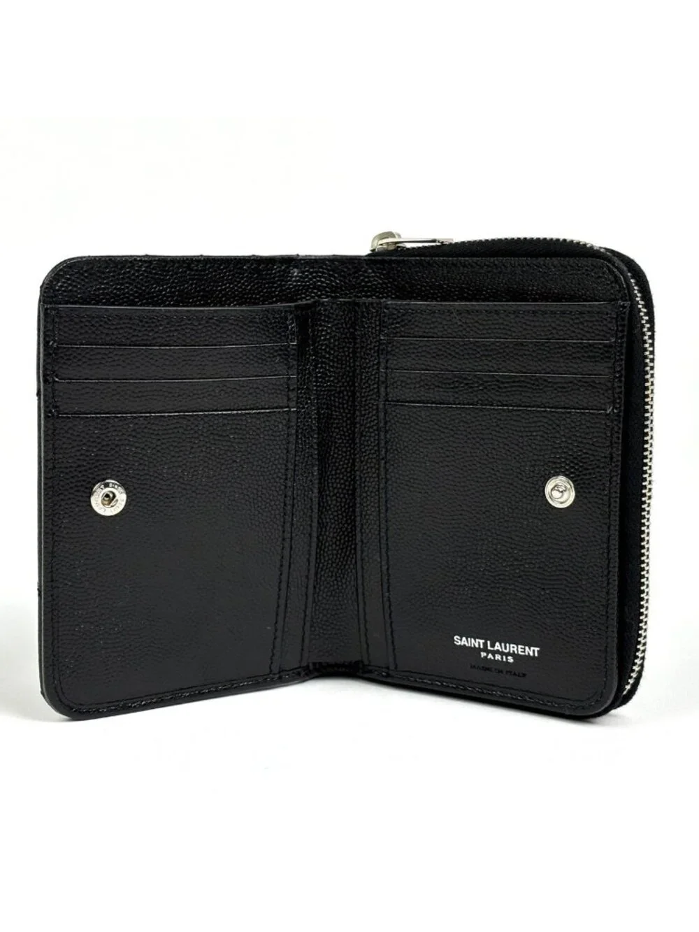 Saint Laurent Monogram Compact Zip Around Wallet Bifold Leather Black - Picture 7 of 8